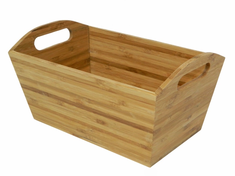 Custom-made Bamboo Tapered Storage Bin with Integrated Handles